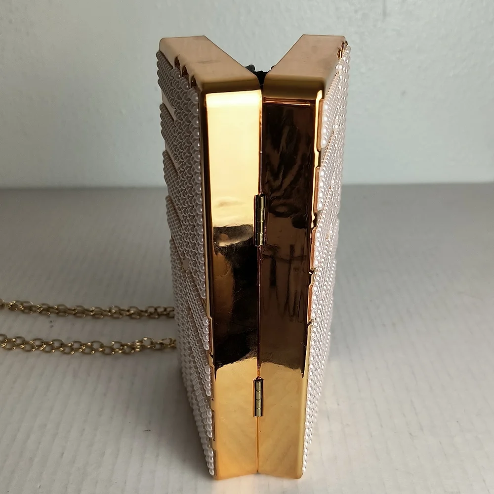 Pearlescent Acrylic Evening Clutch Bag Metal Gold Tone Strap Party Cocktail